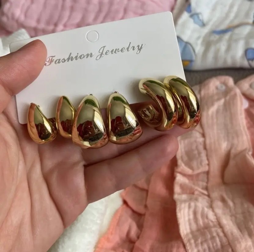 3 lü set Altın rengi Küpeleri - Görsel 5