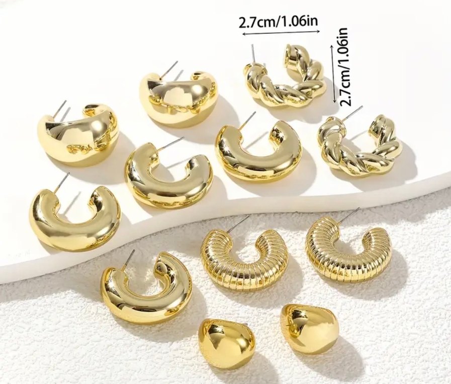 3 lü set Altın rengi Küpeleri - Görsel 3