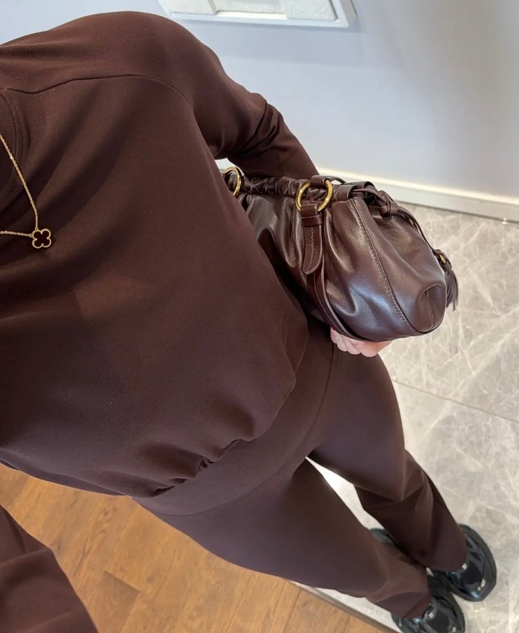 Kahverengi Bol Paçalı tayt takım alt üst takım ikili takım - Görsel 4