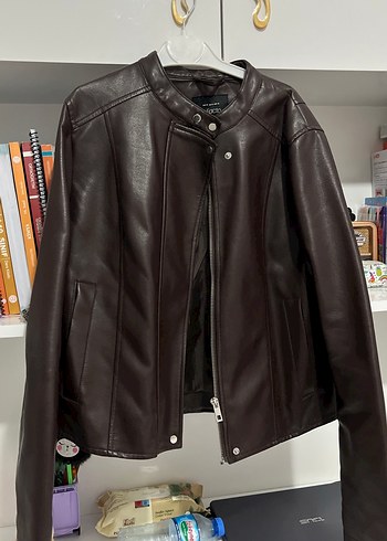 Kahverengi Deri Kadın Biker Ceket
