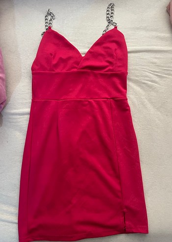 Zincir Detaylı pembe Mini Elbise