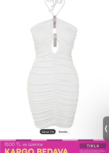 Beyaz Strappy Pilili Midi Elbise