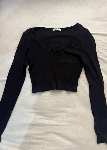 Kadın Siyah Uzun Kollu Crop Top