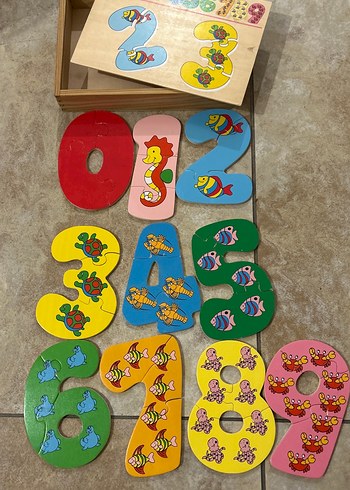 Renkli Sayı ve Hayvan Figürlü Eğitici Ahşap puzzle