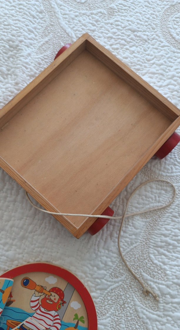 Renkli Ahşap Korsan Çocuk Puzzle ve ahşap tekerlekli oyuncak - Görsel 4