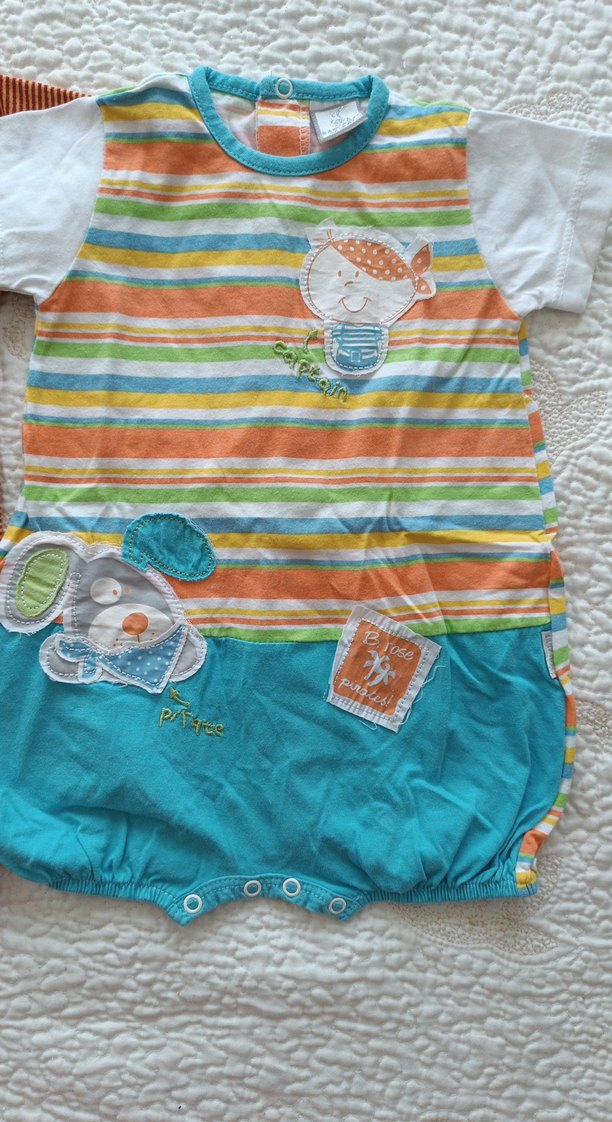 Renkli Nakışlı Kısa Kollu Bebek Tulumları 2 adet - Görsel 4