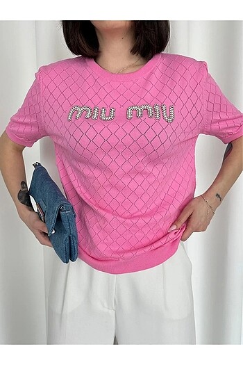diğer Beden Miu miu yazılı triko bluz