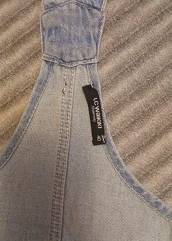 Kızlar için bej kot salopet - Görsel 3