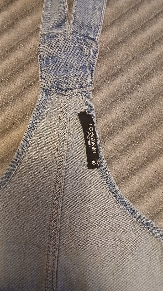 Kızlar için bej kot salopet - Görsel 3