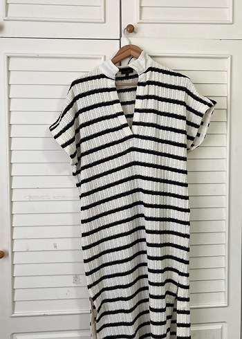 Çizgili Örgü Midi Elbise - Görsel 5