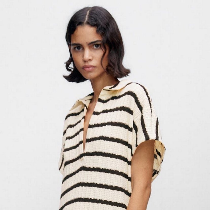 Çizgili Örgü Midi Elbise - Görsel 2