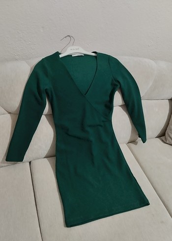 Yeşil V Yakalı Midi Triko Elbise - Görsel 3