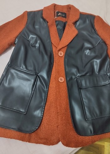 Düğmeli Kahverengi Deri Kadın Kaban - Görsel 2