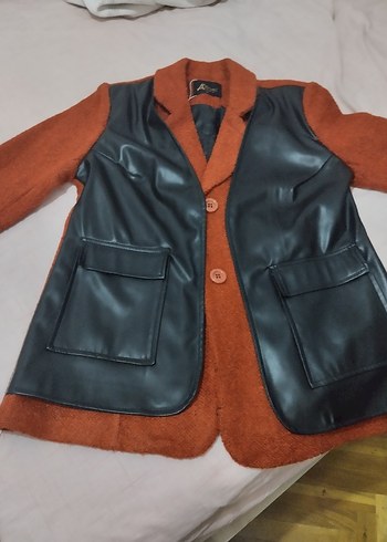 Düğmeli Kahverengi Deri Kadın Kaban - Görsel 5