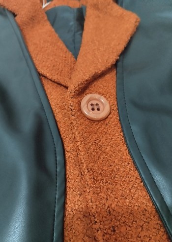 Düğmeli Kahverengi Deri Kadın Kaban - Görsel 3