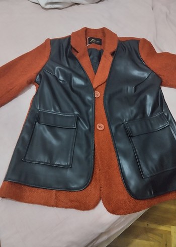 Düğmeli Kahverengi Deri Kadın Kaban - Görsel 6