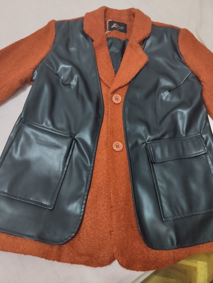 Düğmeli Kahverengi Deri Kadın Kaban - Görsel 2