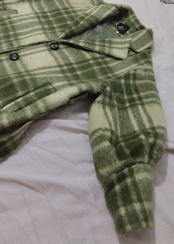 Düğmeli Yeşil Ekose Kadın Kaban - Görsel 3