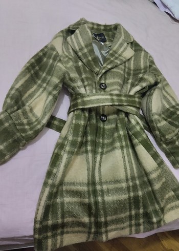 Düğmeli Yeşil Ekose Kadın Kaban - Görsel 5