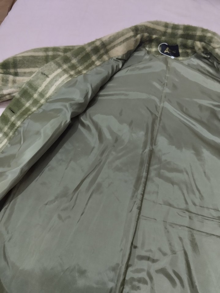 Düğmeli Yeşil Ekose Kadın Kaban - Görsel 4