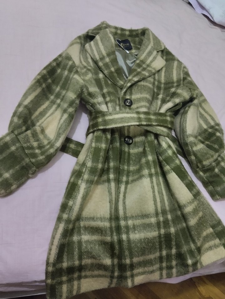 Düğmeli Yeşil Ekose Kadın Kaban - Görsel 5