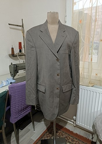 Düğmeli Gri Erkek Midi Ceket
