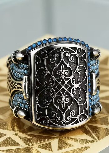 Gümüş İşlemeli Mikron Taşlı Yüzük - Görsel 2