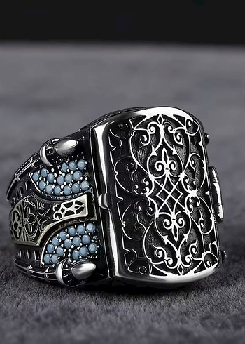 Gümüş İşlemeli Mikron Taşlı Yüzük - Görsel 3