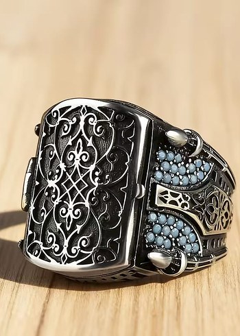 Gümüş İşlemeli Mikron Taşlı Yüzük - Görsel 5