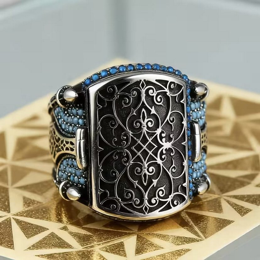 Gümüş İşlemeli Mikron Taşlı Yüzük - Görsel 2