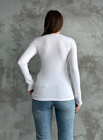 m Beden beyaz Renk Beyaz Bisiklet Yaka Basic Uzun Kollu Body