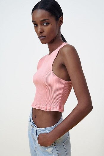s Beden pembe Renk ZARA CROP TOP