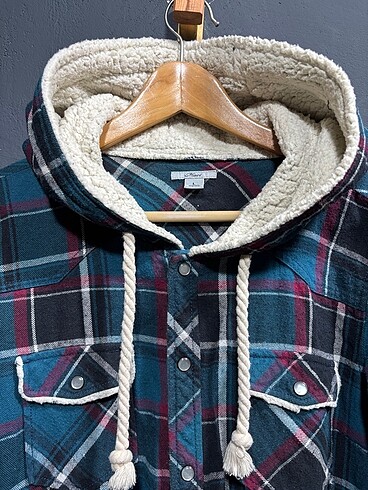 Vintage Kapşonlu Ceket Gömlek L Beden - Görsel 3