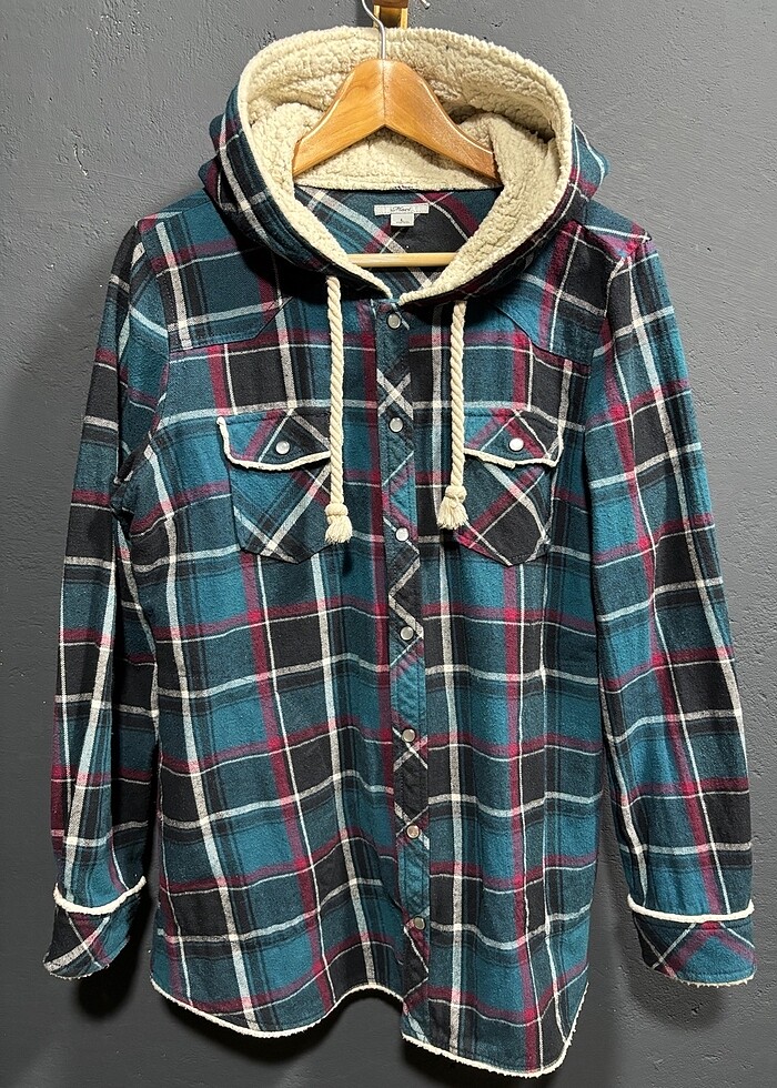 Vintage Kapşonlu Ceket Gömlek L Beden - Görsel 2