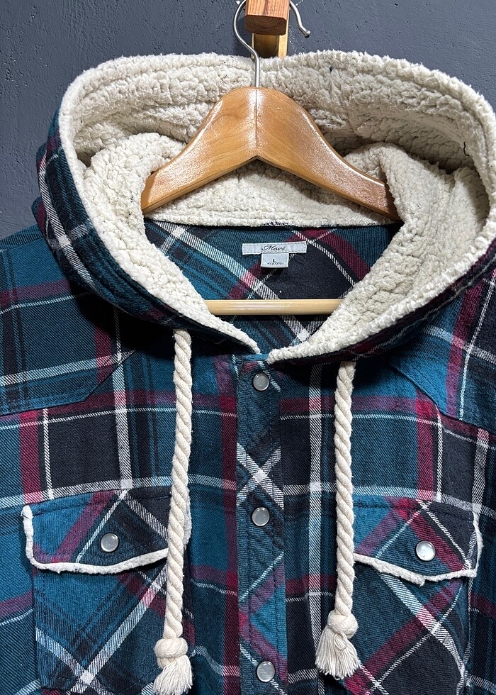 Vintage Kapşonlu Ceket Gömlek L Beden - Görsel 3