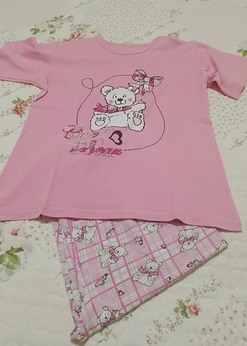 m Beden pembe Renk iki adet Pembe Pamuklu Kısa Kollu Pijama Takımı
