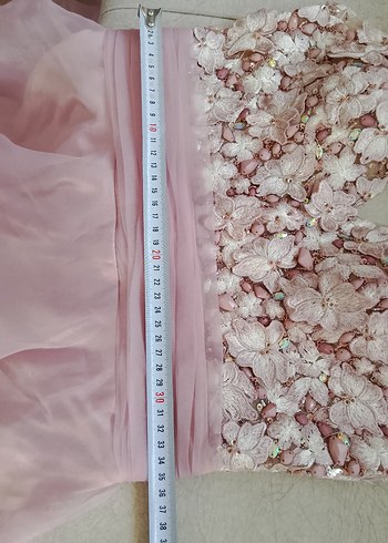 alfabeta 1 beden Pembe Dantel V Yakalı Uzun Abiye Elbise - Görsel 5