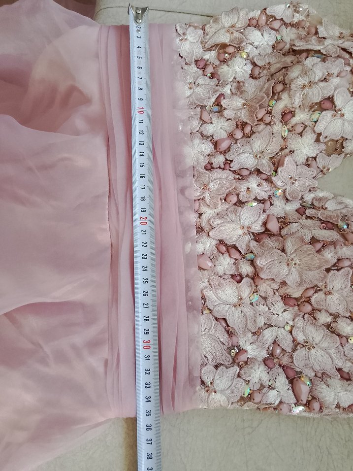 alfabeta 1 beden Pembe Dantel V Yakalı Uzun Abiye Elbise - Görsel 5