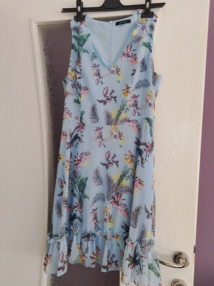 Mavi Desenli Midi Bohem Elbise - Görsel 2