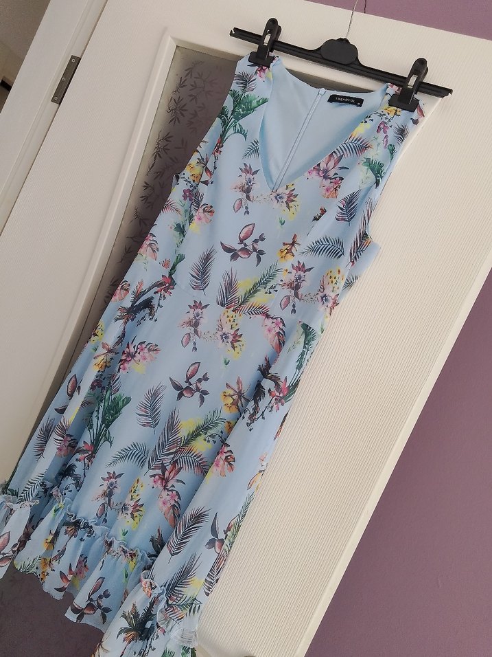 Mavi Desenli Midi Bohem Elbise - Görsel 3