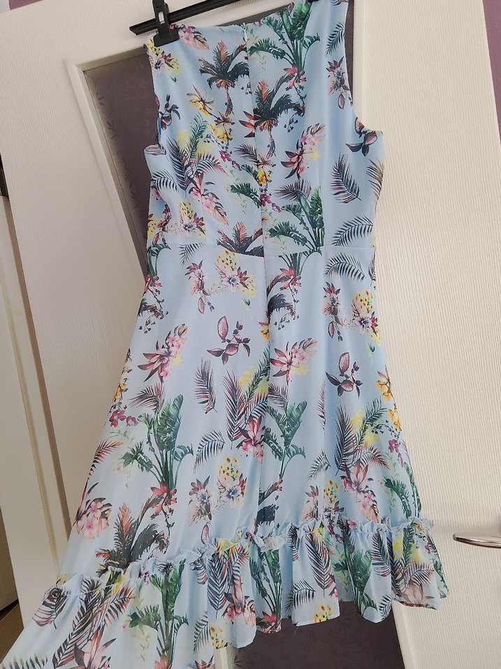 Mavi Desenli Midi Bohem Elbise - Görsel 5