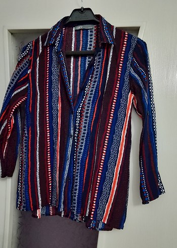 Çok Renkli Bohem Uzun Kollu Gömlek - Görsel 3