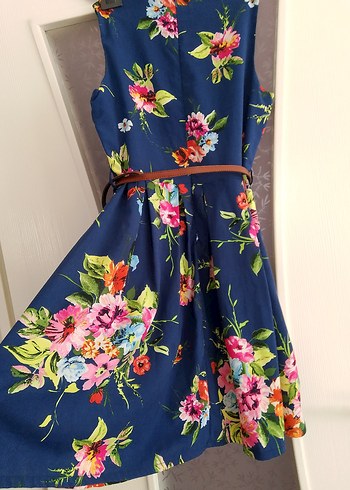 Çiçek Desenli Lacivert Midi Bohem Elbise - Görsel 3