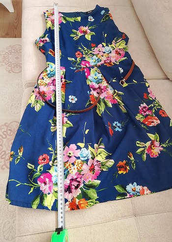 Çiçek Desenli Lacivert Midi Bohem Elbise - Görsel 7