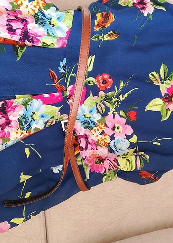 Çiçek Desenli Lacivert Midi Bohem Elbise - Görsel 9