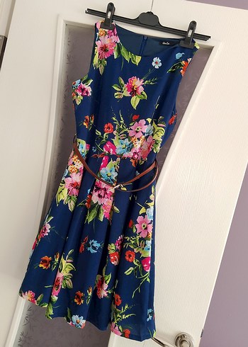 Çiçek Desenli Lacivert Midi Bohem Elbise - Görsel 2