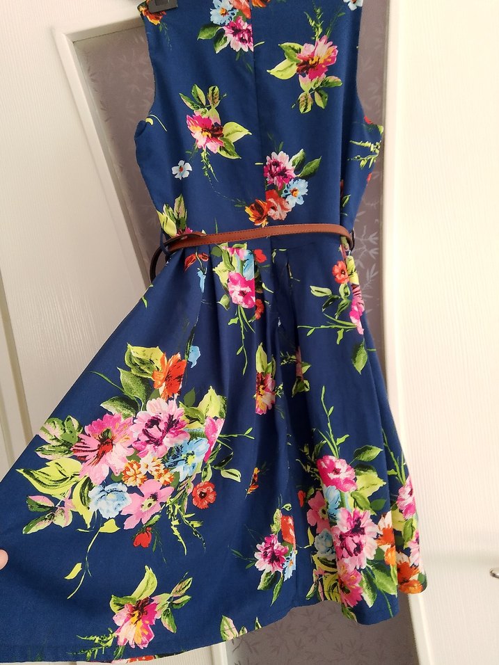 Çiçek Desenli Lacivert Midi Bohem Elbise - Görsel 3