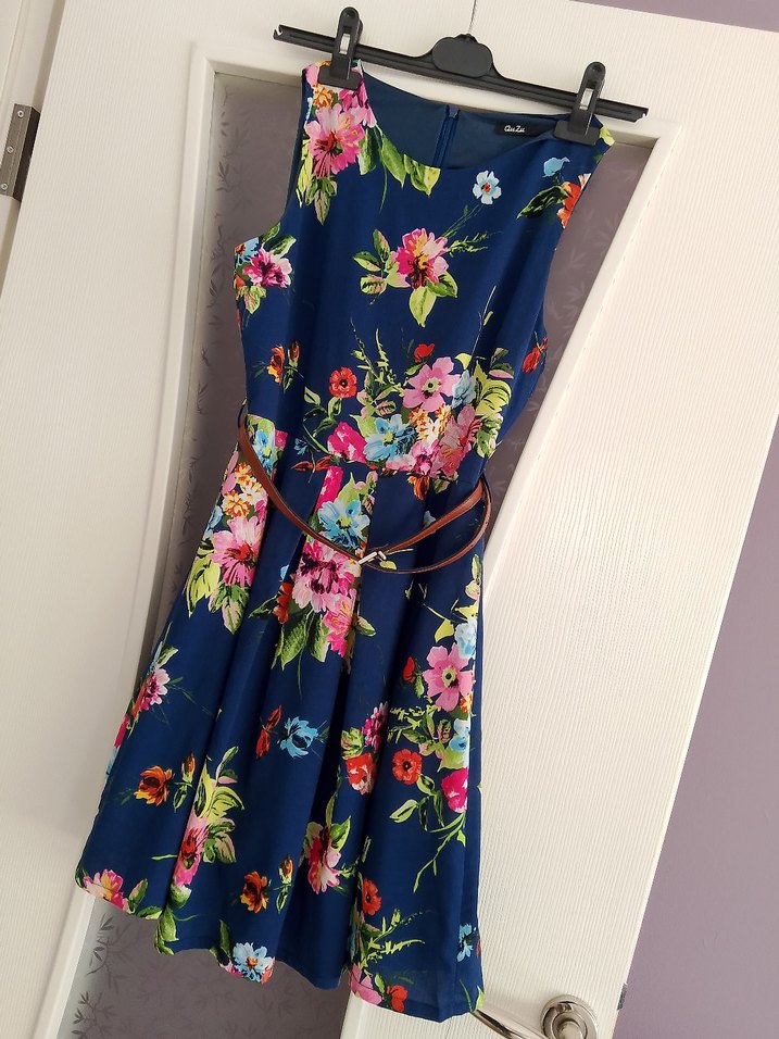 Çiçek Desenli Lacivert Midi Bohem Elbise - Görsel 2