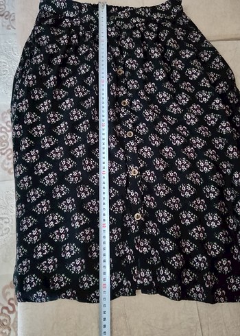 Düğmeli Siyah Midi Bohem Etek - Görsel 5