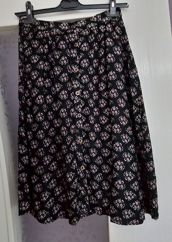 Düğmeli Siyah Midi Bohem Etek - Görsel 6